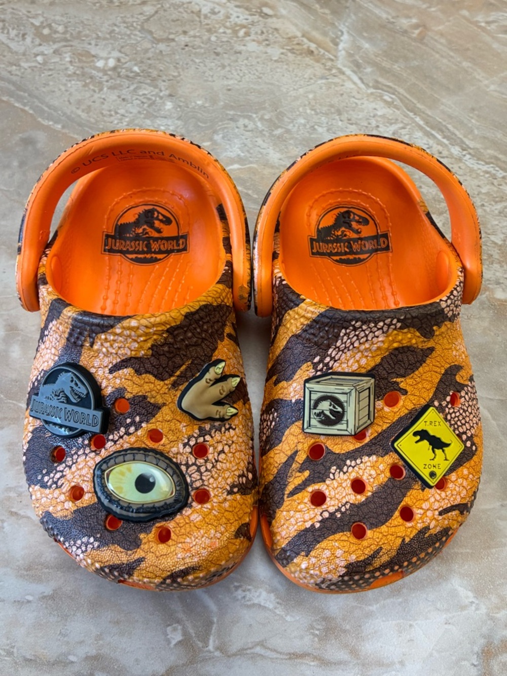 Toddler size 6 CROCS Clogs Jurassic World Dinosaur Orange Shoes